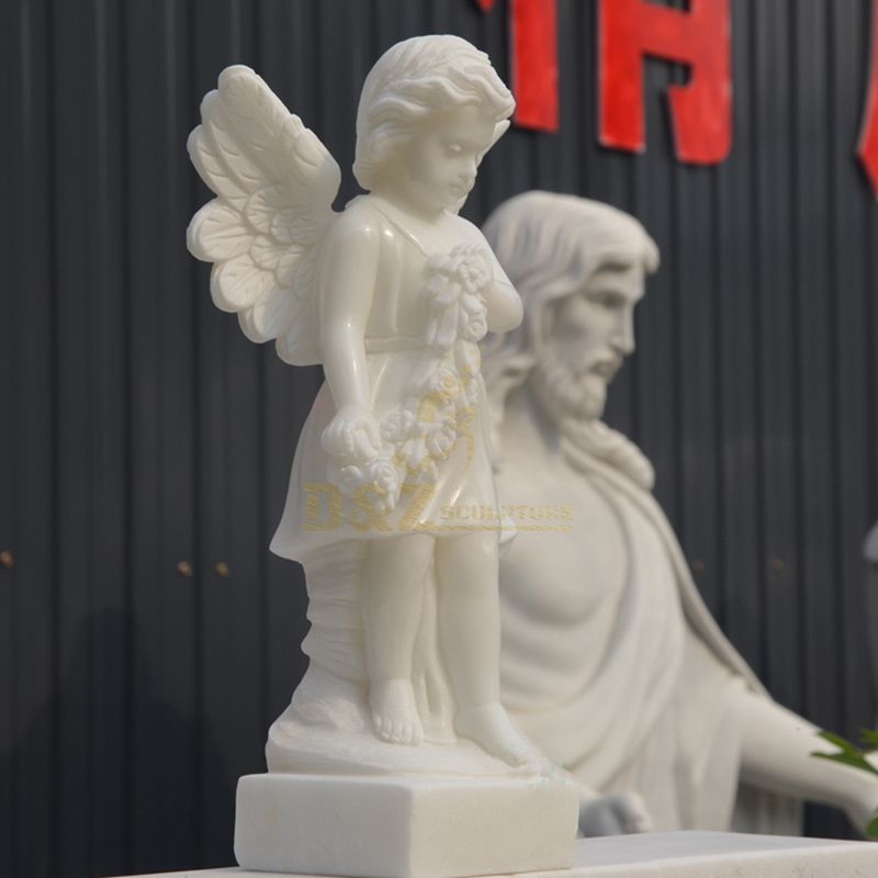 White Marble Small Angel Figurines Stone Peace Angel Statues