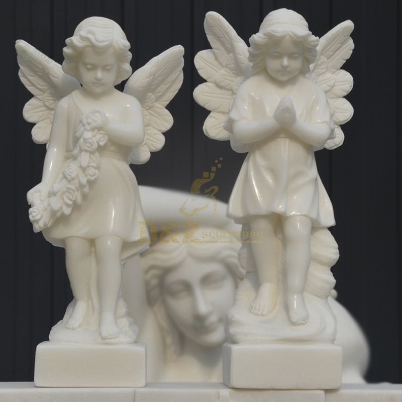 White Marble Small Angel Figurines Stone Peace Angel Statues